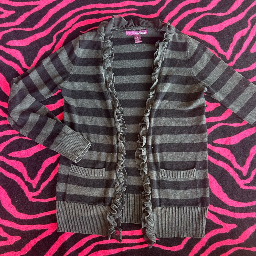 Alternative Striped Cardigan with Ruffles